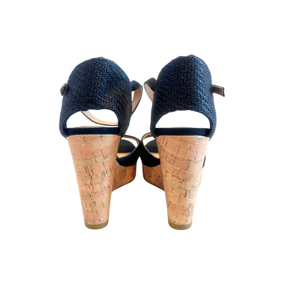 H&M Sandals Wedge Platform Heeled Ankle Strap Cork Fabric Black Women's Size 8 - Picture 6 of 8